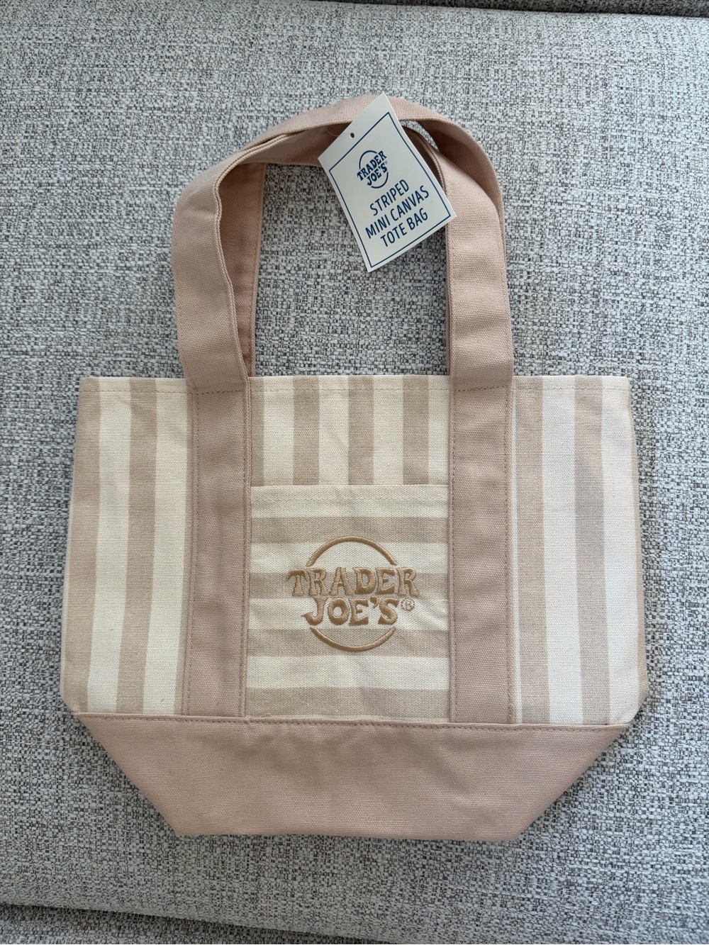 Trader Joe's Striped Mini Canvas Tote Bag in Beige